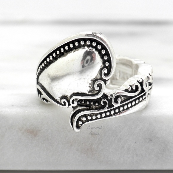 COPY - Boho Spoon Ring Silver Plated Adjustable - Picture 1 of 3